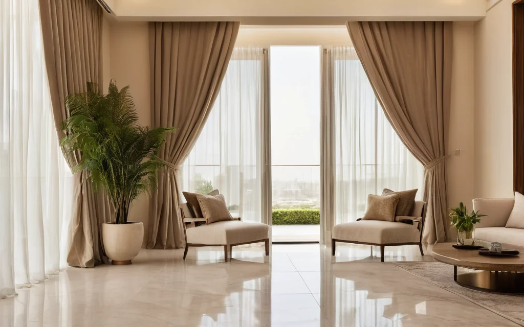 Luxury Dubai villa interior and landscaped courtyard